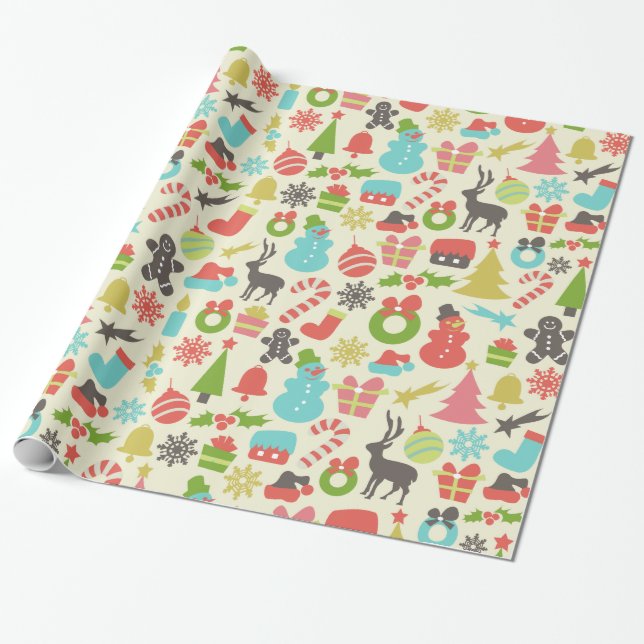 Niedliche Retro-Weihnachten Geschenkpapier (Ungerollt)