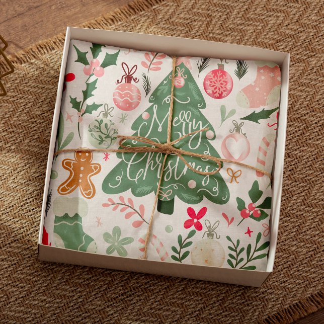 Niedliche Retro Weihnachtsgeschenke Illustration M Seidenpapier (Cute retro Christmas things Illustration Pattern Tissue Paper)