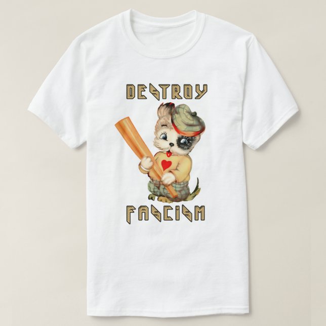 Niedliche Retro-Welpe - Zerstöre den Faschismus T-Shirt (Design vorne)