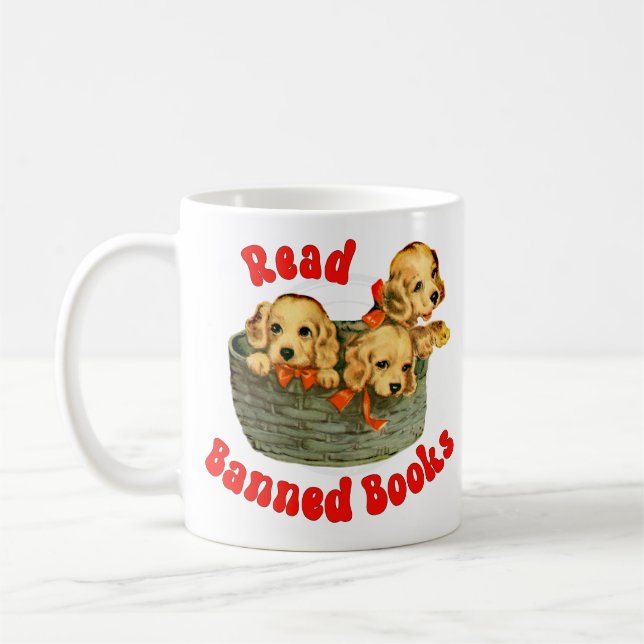 Niedliche Retro-Welpen - Bücher lesen Kaffeetasse (Links)