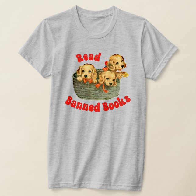 Niedliche Retro-Welpen - Bücher lesen T-Shirt (Ablage )