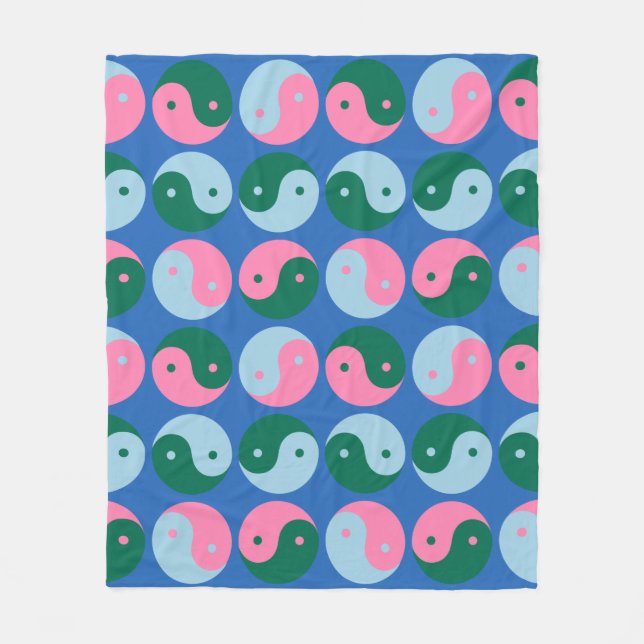 Niedliche Retro Yin Yang Muster Blau Grün Fleecedecke (Vorderseite)