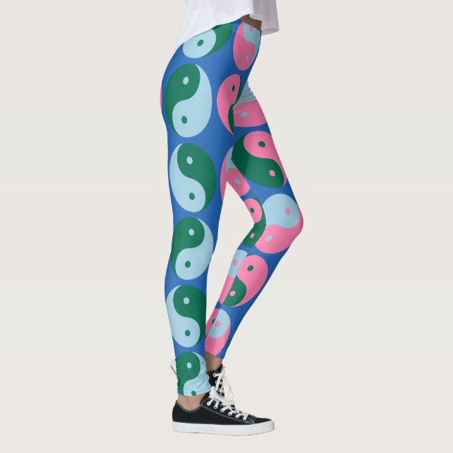 Niedliche Retro Yin Yang Muster Blau Grün Leggings (Rechts)