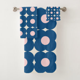 Niedliche retrogeometrische Blume Muster Blau und Badhandtuch Set