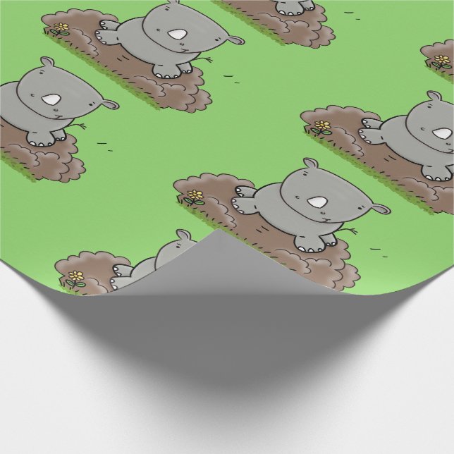 Niedliche Rhino-Cartoon-Abbildung Geschenkpapier (Ecke)