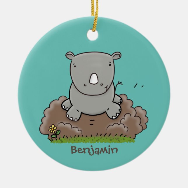 Niedliche Rhino-Cartoon-Abbildung Keramik Ornament (Vorne)
