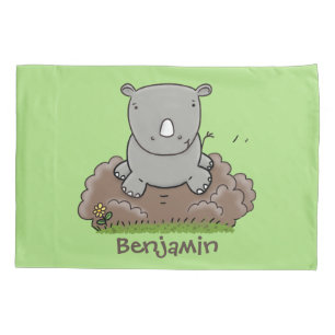 Niedliche Rhino-Cartoon-Abbildung Kissenbezug