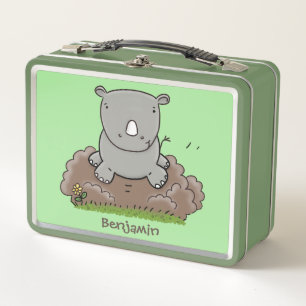 Niedliche Rhino-Cartoon-Abbildung Metall Brotdose