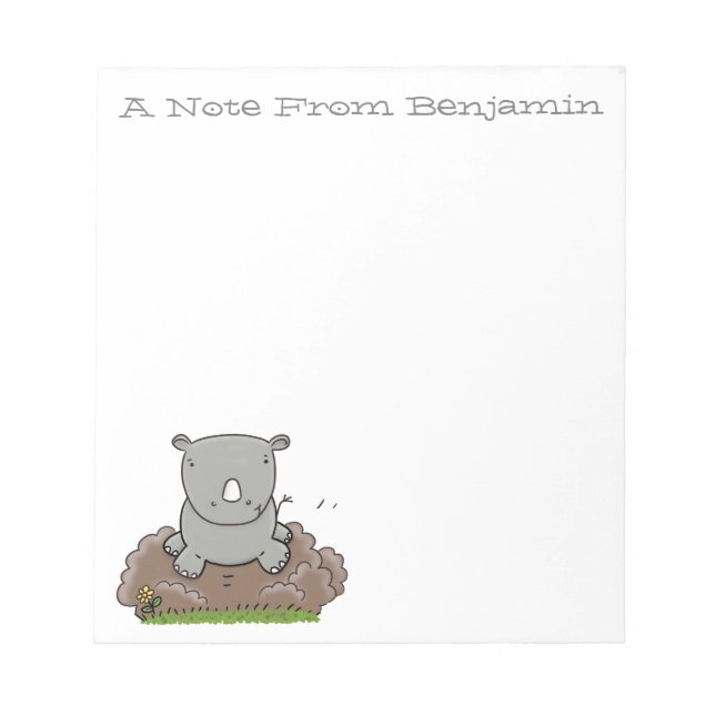 Niedliche Rhino-Cartoon-Abbildung Notizblock (Vorderseite)