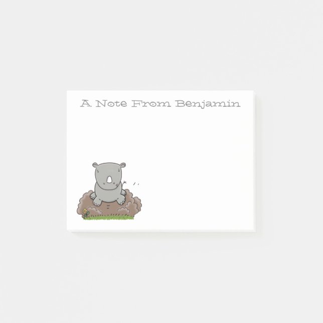 Niedliche Rhino-Cartoon-Abbildung Post-it Klebezettel (Vorderseite)