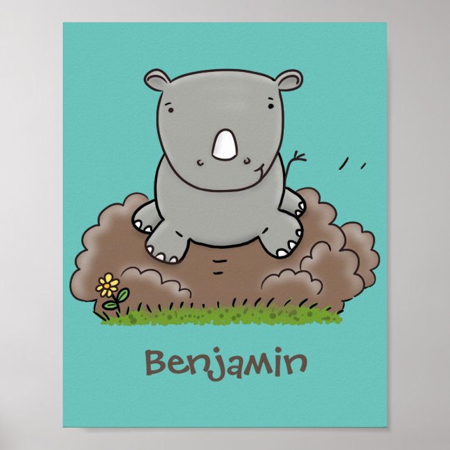 Niedliche Rhino-Cartoon-Abbildung Poster (Vorne)