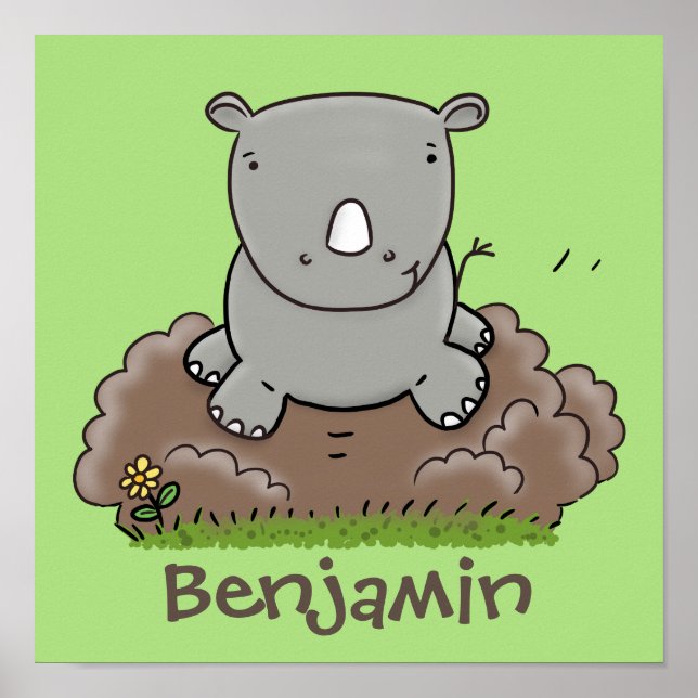 Niedliche Rhino-Cartoon-Abbildung Poster (Vorne)