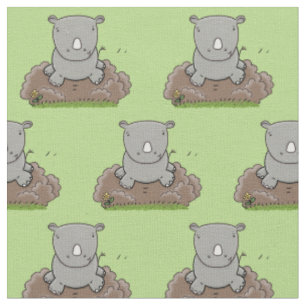 Niedliche Rhino-Cartoon-Abbildung Stoff