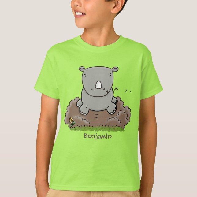 Niedliche Rhino-Cartoon-Abbildung T-Shirt (Vorderseite)