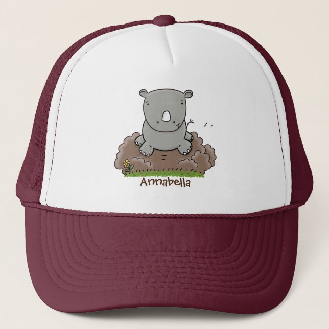 Niedliche Rhino-Cartoon-Abbildung Truckerkappe (Vorderseite)
