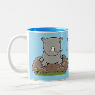 Niedliche Rhino-Cartoon-Abbildung Zweifarbige Tasse