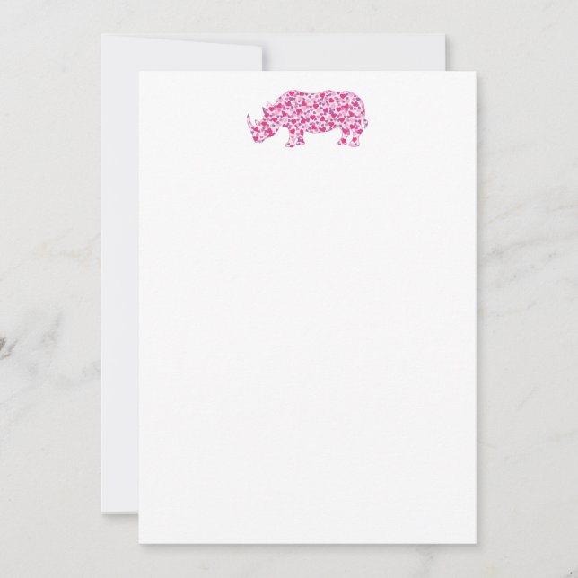 Niedliche Rhinozeros aus rosa Herzen Einladung (Vorderseite)