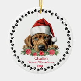 Niedliche Rhodesian Ridgeback Dog Weihnachtsmannmü Keramik Ornament
