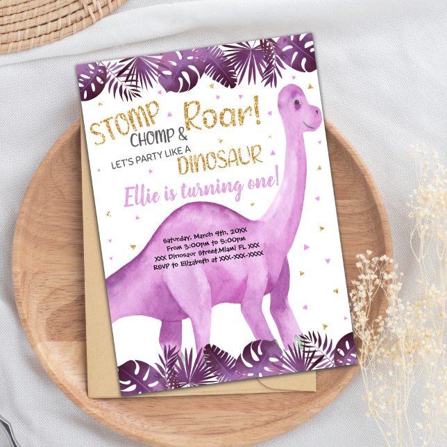 Niedliche Roarsome Party Card für Mädchen Einladung (Pink Glitter Dinosaur Birthday Invitations)