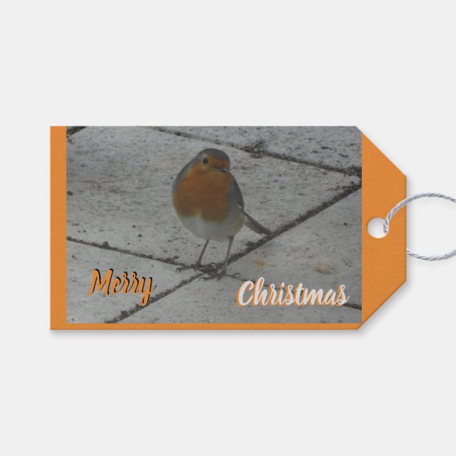 Niedliche Robin Cust. Textübergabetag Geschenkanhänger (Vorderseite (Horizontal))