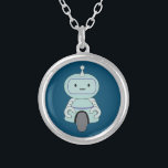 Niedliche Robot-Illustration Versilberte Kette<br><div class="desc">Niedlicher und freundlicher Roboter. Dieser bezaubernde kleine Roboter-Typ hat eine Antenne auf seinem Kopf und ein handliches Rad am Boden,  um sich zu bewegen. Seine Arme haben kleine Klammern,  um Dinge zu erfassen,  und hat ein typisches robotisches,  expressionloses Gesicht.</div>