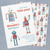 Niedliche Robot Kindergeburtstag-Party Einladung