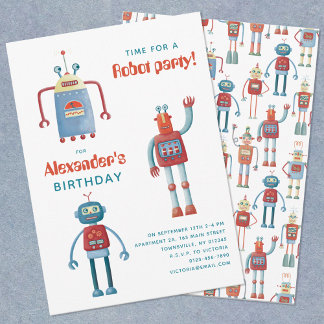 Niedliche Robot Kindergeburtstag-Party Einladung