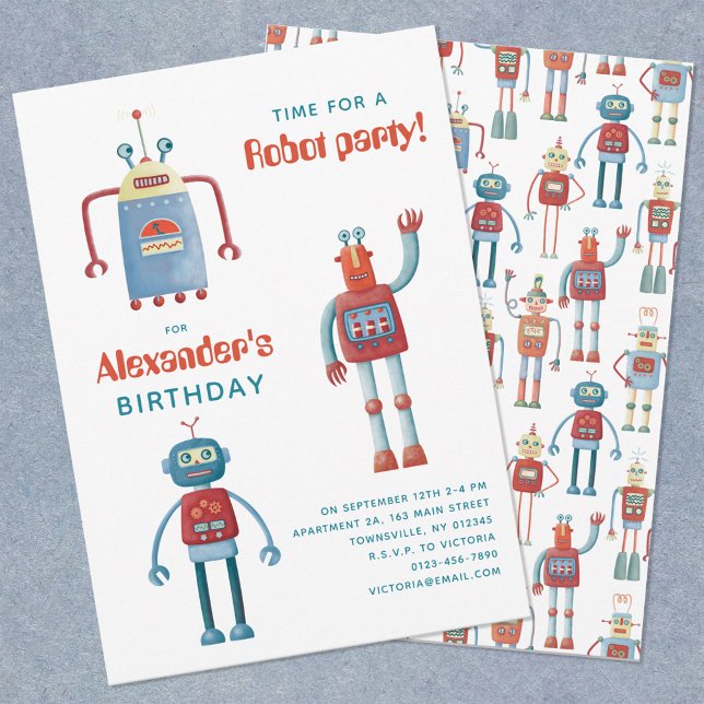Niedliche Robot Kindergeburtstag-Party Einladung (Von Creator hochgeladen)