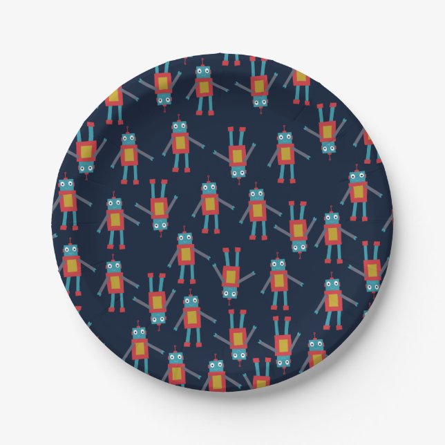 Niedliche Robot Paper-Teller Pappteller (Vorderseite)