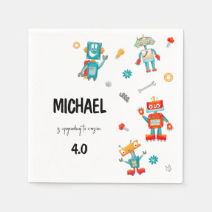 Niedliche Roboter Einladung zum Geburtstag Serviette