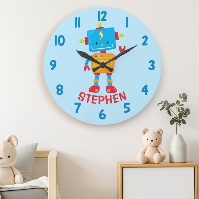 Niedliche Roboter Science Boys Bedroom Wall Große Wanduhr (Von Creator hochgeladen)