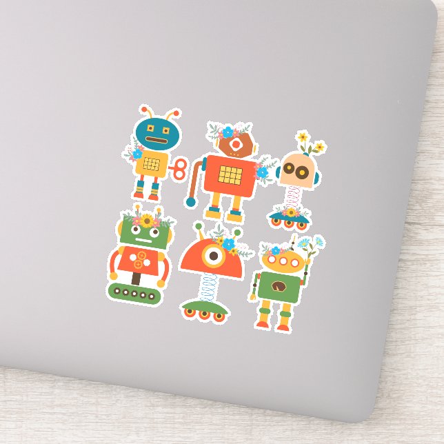Niedliche Roboter zurück zur Schulkunst Aufkleber (Detail)