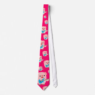 Niedliche Rockin Cartoon-Schwein-Krawatte Krawatte