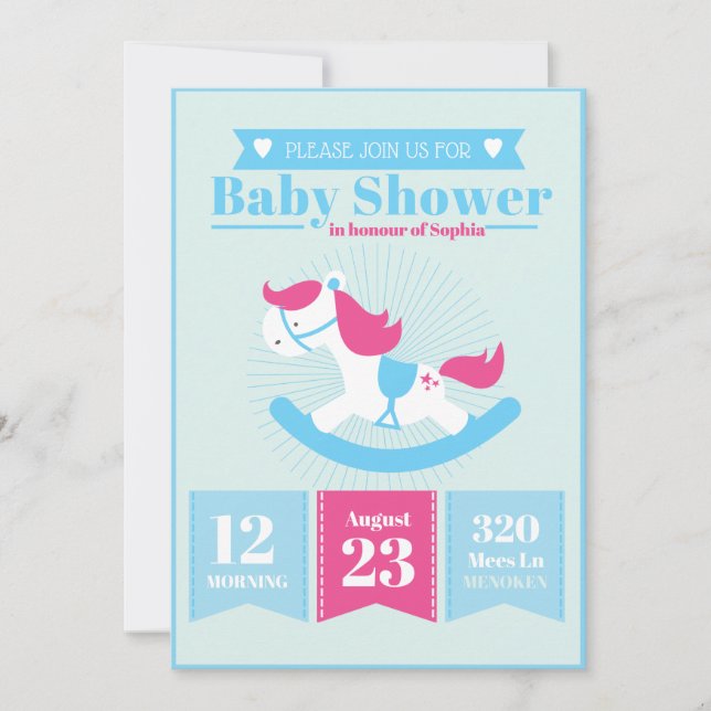 Niedliche Rocking Horse Baby Dusche Einladung (Vorderseite)