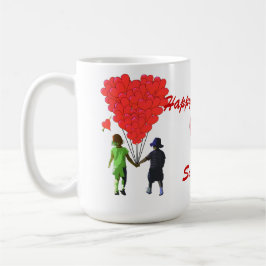 Niedliche Romantiker, die Valentine in Händen halt Tasse