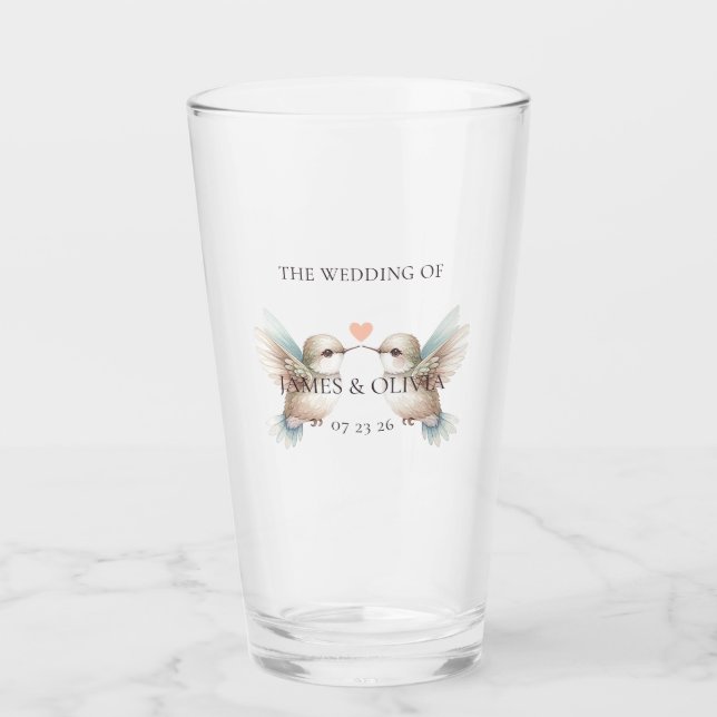 Niedliche romantische Hummingbird Hochzeitbrille Glas (Vorderseite)