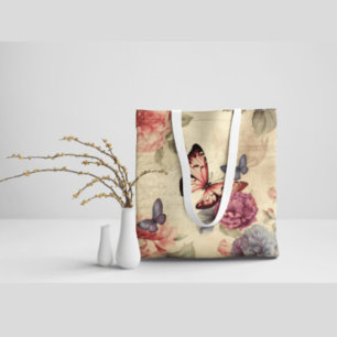 Niedliche romantische rustikale Blume Schmetterlin Tasche