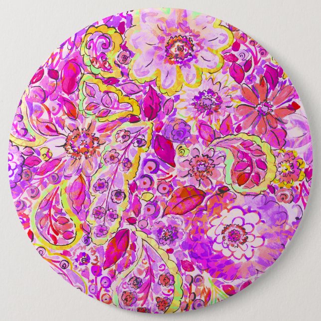 Niedliche, rosa abstrakte Blume Button (Vorderseite)