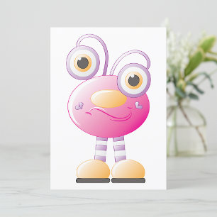 Niedliche rosa Alien mit großen Augen Einladung
