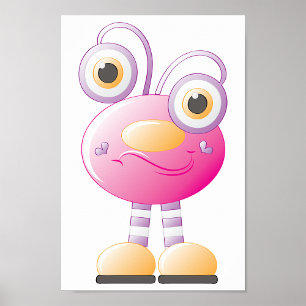 Niedliche rosa Alien mit großen Augen Poster