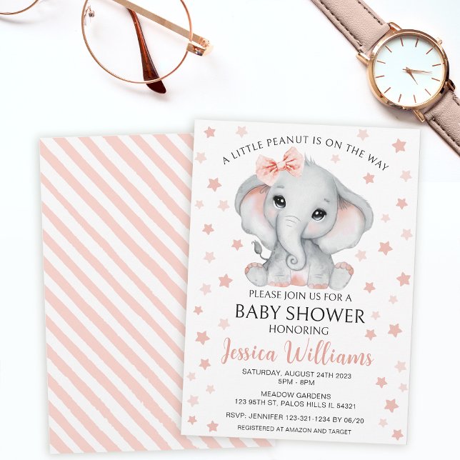 Niedliche Rosa Aquarellbrasse Elefantenbaby Dusche Einladung (Von Creator hochgeladen)