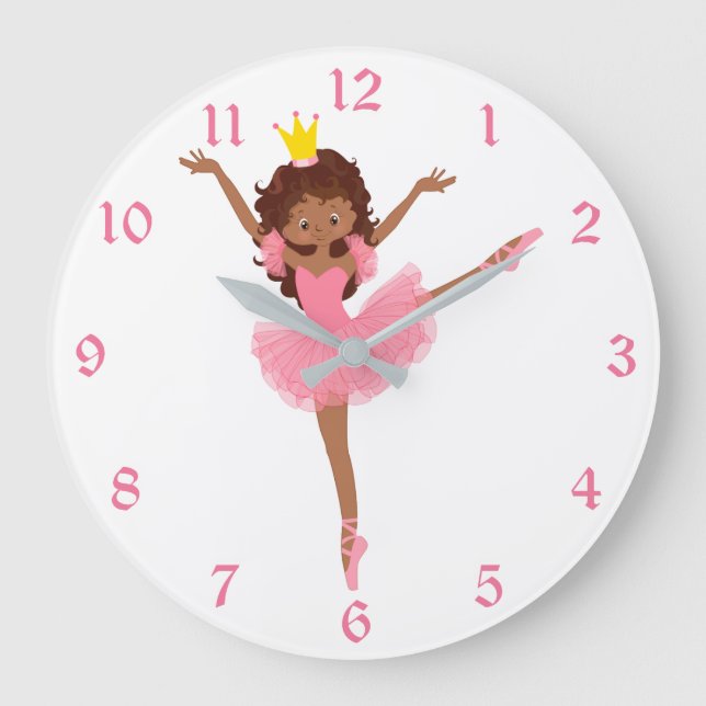 Niedliche rosa Ballerina-Kinder Große Wanduhr (Vorderseite)