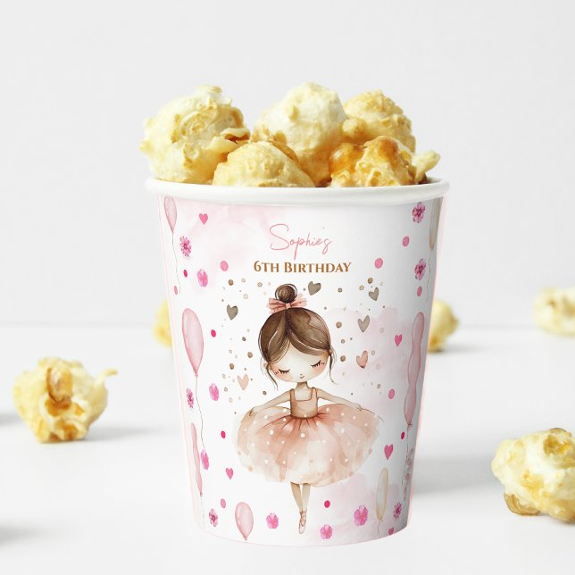 Niedliche rosa Ballerina und Ballons Geburtstag Pappbecher (Von Creator hochgeladen)