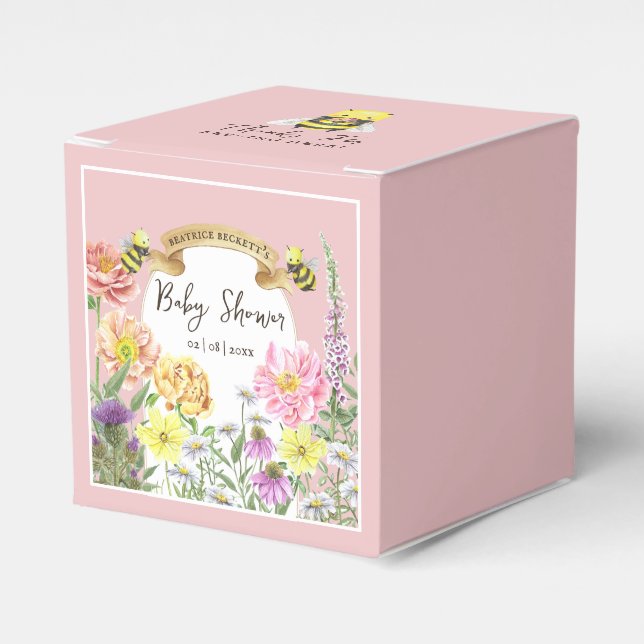 Niedliche Rosa Biene und Wildblume Kinderdusche Ke Geschenkschachtel (Vorderseite)