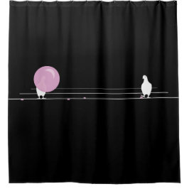 Niedliche Rosa-Blase-Birds auf einem Drahtschwarz Duschvorhang
