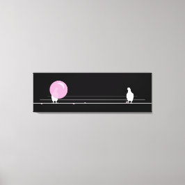 Niedliche Rosa-Blase-Birds auf einem Drahtschwarz Leinwanddruck