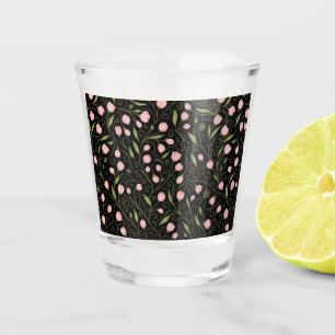 Niedliche, rosa Blume auf schwarz mit sich wiederh Schnapsglas