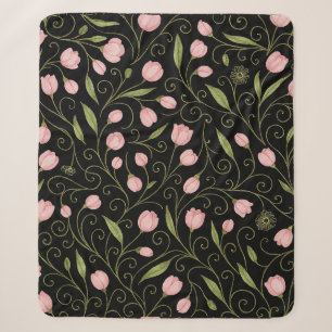 Niedliche, rosa Blume auf schwarz mit sich wiederh Sherpadecke