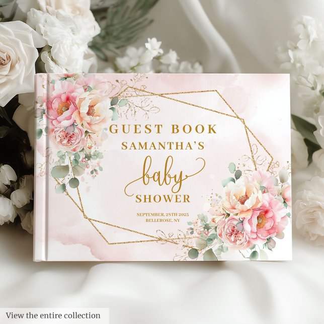 Niedliche Rosa Blume Babydusche Gästebuch (Cute blush pink flowers baby shower guest book)