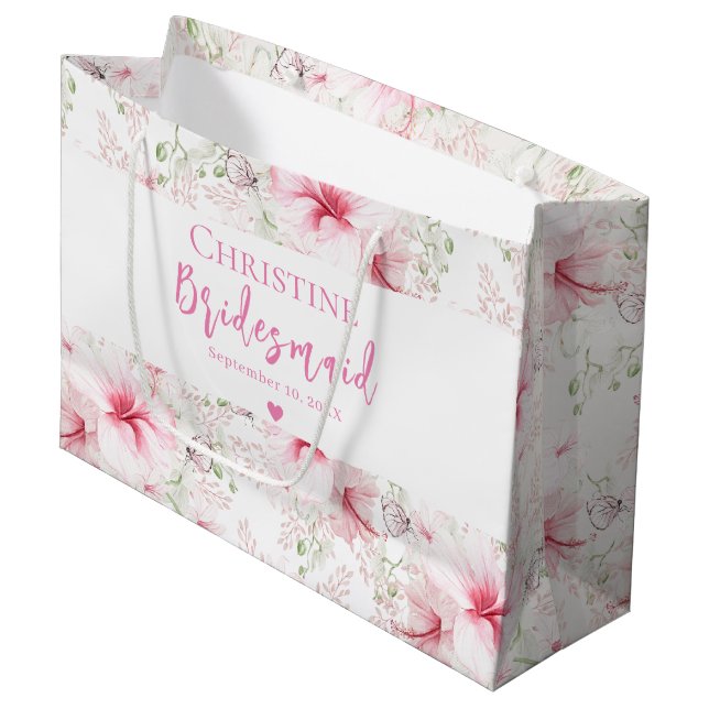 Niedliche rosa Blume Bridesmaid Große Geschenktüte (Vorderseite Schrägansicht)